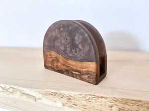 Porte-serviettes en bois artisanal avec incrustation de résine blanche, élégant organiseur de mouchoirs pour salle à manger, cuisine, restaurant, table domestique. - Product Image 2