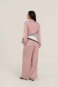 Luxury Silk Blend Woven 2-Piece Long Set Shirt Neck Full Sleeve Casual Solid Dressy Maternity Breathable Women's Nursing - Product Image 5