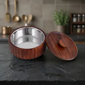 Boîte à roti en bois avec casserole intérieure en acier, boîte à chapati avec couvercle, marmite multifonction pour roti, curry, daal, cuisine, salle à manger, vaisselle - Product Image 6