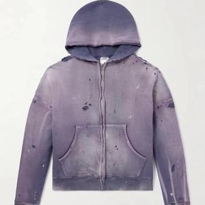 Sweat-shirt à capuche unisexe surdimensionné 100% coton French Terry, effet délavé, décontracté, avec poche zippée, pour l'automne - Product Image 2