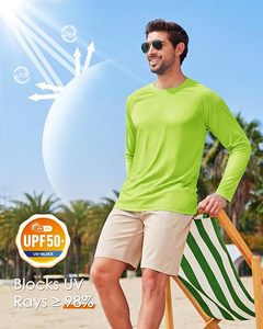 <b>Men's</b> Long Sleeve Rash Guard Solid <b>Neon</b> Green Quick Dry 100% Polyester Swim Shirt UPF50+ Anti-UV Protection - Product Image 3