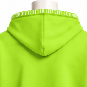 Sweat-shirt à capuche surdimensionné vert lime avec bordure cousue, effet vieilli, surpiqûres contrastées, poche kangourou, style streetwear décontracté - Product Image 4