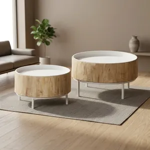 Mesas de Centro Redondas Modernas de Madera con Bandeja Superior y Patas de Metal, Muebles Escandinavos para Sala de Estar - Product Image 5