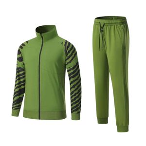 เสื้อแจ็คเก็ตซิปเต็มตัวลายทางสีเทาพร้อมกางเกงจ็อกเกอร์ทรงเข้ารูป ชุดวอร์มออกกำลังกายสำหรับผู้ชาย ชุดเซ็ต 2 ชิ้น - Product Image 2