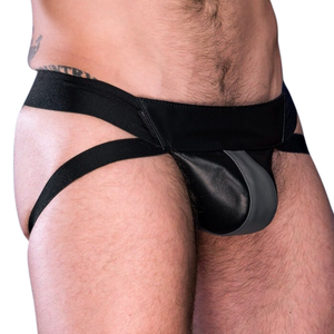 กางเกงในหนังผู้ชายแบบ Jockstrap ลายทางตรงกลาง สีเทา แต่งหนังพรีเมียม สำหรับคนชอบแฟชั่นแนวเฟติช สายปรับได้ เหมาะสำหรับใส่ไปเที่ยวคลับ - Product Image 4