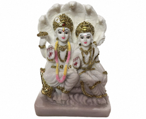 Idole Lakshmi Narayan en or blanc de 5 pouces, finition marbre, Vishnu Lakshmi Murti pour la maison, le temple, le bureau, le salon, articles spirituels - Product Image 3