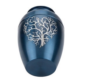 Blue Colored Classic Metal Ashes Storage Jar Tree Etched Desisn Cremation Urns <b>Memorial</b> <b>Keepsake</b> for Adult Burial Funeral - Product Image 3