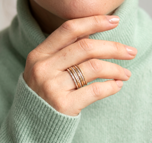 Handmade Mixed Metal <b>Spinner</b> <b>Ring</b> Set, Textured Bands, Minimalist Jewelry, Gift For Womens - Product Image 5