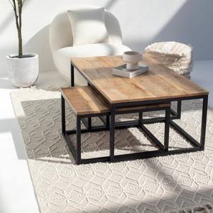 Mesa de Centro de Madera Encajada Vandana Zenova Vista con Patas de Metal Negro para Decoración Moderna del Hogar - Product Image 2