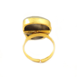 Anillo de latón chapado en oro de 22 quilates con turmalina de doble capa y lámina de oro, de forma elegante y a la moda, para mujer, venta al por mayor. - Product Image 3