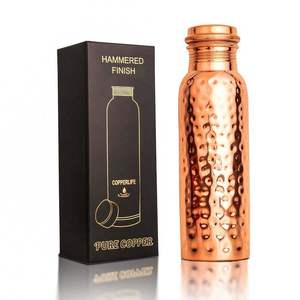 SOFIYA CRAFT Polished Copper <b>Water</b> <b>Bottle</b> with Lid Textured Metal Drinkware Eco-Friendly Classic Design Portable for Travel - Product Image 2