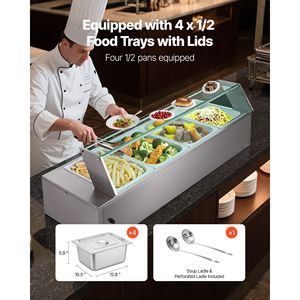 Calentador de Alimentos Eléctrico Comercial de Acero Inoxidable de 1500W, 4 Recipientes, Buffet de Mostrador, Baño María con Cubierta de Vidrio, Control Manual de Temperatura - Product Image 3