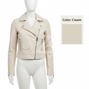 Genuine Leather <b>Women</b> Cropped Moto <b>Jacket</b> Custom Logo OEM ODM Wholesale Contrast Zipper Fashion Outerwear - Product Image 2