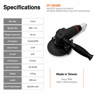 เครื่องเจียรลม HY-2949D พร้อมตัวล็อคแกนหมุน M10 สำหรับงานตกแต่งผิวโลหะและลบคม BOA - Product Image 3