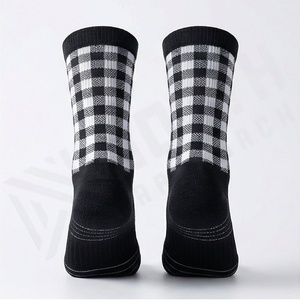 Crew <b>Socks</b> Plaid Pattern <b>Black</b> White Breathable Running Athletic <b>Socks</b> for Adults Autumn Wear - Product Image 4