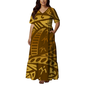 Meilleur prix Robe longue personnalisée pour femme, imprimé polynésien Samoa Tonga Fidji, épaules dénudées, à plusieurs niveaux, grande taille - Product Image 1
