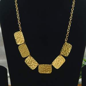 Hammered Brass <b>Necklace</b> Gold <b>Statement</b> Rectangle Link Chain Handmade Bohemian Chunky <b>Necklace</b> for Women - Product Image 3