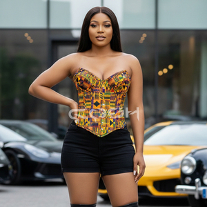 Corsé de mujer con estampado africano Kente, top corsé con varillas de acero para moldear la cintura, corsé de moda étnica, proveedor de tops bustier - Product Image 4