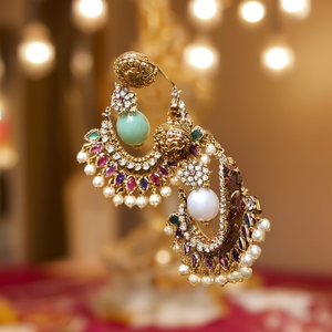 Vintage Ethnic Chandelier Drop Earrings with Jade Pearl Diamond Moissanite Zircon Tassel Design for Wedding - Product Image 3