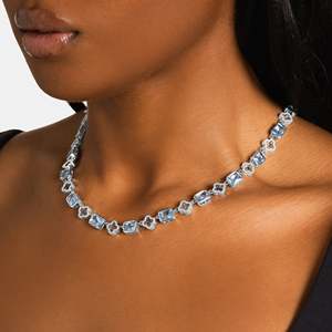 Luxury Women's 925 Silver Rhodium Plated Hiphop <b>Statement</b> <b>Necklace</b> Emerald Cut Crystal Rhinestones Tennis Chain - Product Image 2
