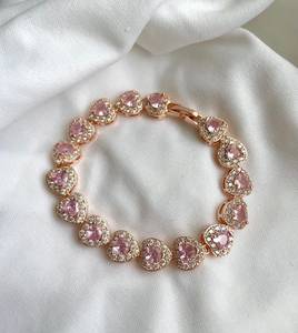Rose Gold Plated 9K <b>Solid</b> Gold Trendy Heart Lab Grown Diamond Chain Link Bangle <b>Bracelet</b> for Women Party Gift Jewelry - Product Image 4