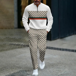Ensemble de survêtement personnalisé à demi-zip pour homme, OEM ODM, 2 pièces, sweat-shirt en polaire, polyester, streetwear décontracté, tenue de jogging - Product Image 3