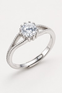 Anillo de compromiso de lujo de plata 925 con diamantes redondos, engaste de púas, joyería fina clásica para mujer - Product Image 4