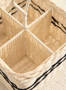 White Rattan Utensil Holder Basket Wicker Organizer For Cutlery, Kitchen <b>Tools</b> And Dining Table Setup Decoration - Product Image 2
