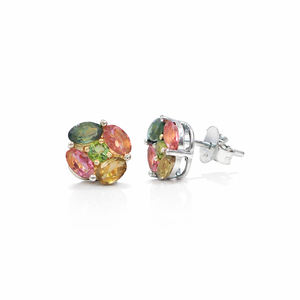 Pendientes de Plata de Ley 925 con Turmalina Multicolor Retro, Piedras Redondas Marquise, Joyería Chapada en Oro de 1 Micrón - Product Image 2