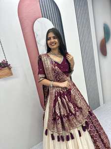 Modern Wedding Special Trending <b>Lengha</b> Saree Blouse Fabric Jeweled Silk 1.5 Mitar Fancy Motiwork Quick Dry (Unstitched) - Product Image 4