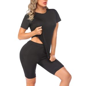 Women's Lavender 2-Piece Shorts <b>Set</b> Crew Neck Short Sleeve Regular Fit Casual Summer Knitted Polyester Breathable Puff Printed - Product Image 4