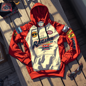 Sudadera con Capucha Estilo Vintage Racing, Algodón Lavado, Oversize, Streetwear, OEM - Product Image 4