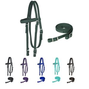 Cabezada de nailon verde para caballo con riendas y diseño de doble capa - Product Image 2