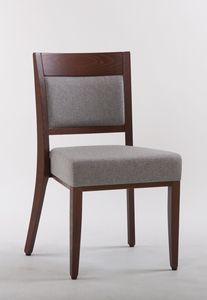 Chaise de salle à manger moderne en bois avec assise et dossier rembourrés en tissu gris, structure en bois massif finition noyer, chaise de cuisine pour la maison - Product Image 2