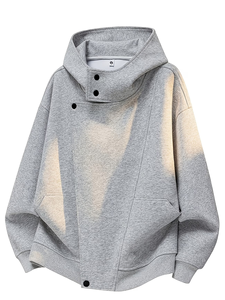 Sweat-shirt en molleton de coton asymétrique à capuche pour homme, coupe-vent, écologique, sans doublure, boutonné, collection automne/hiver, tricot personnalisé - Product Image 5