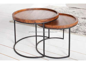 Solid Mango Wood Nested Coffee <b>Table</b> <b>Set</b> of 2 | Modern <b>Space</b> <b>Saving</b> Side <b>Tables</b> for Living Room Newest Furniture 2026 - Product Image 2