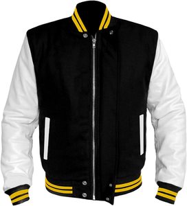 Veste universitaire noire et orange pour homme, en laine et polyester, style preppy, col rabattu, coupe classique, pour l'automne - Product Image 5