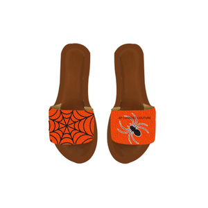 Sandalias planas con pedrería y lentejuelas de Halloween Candy Corn, de punta abierta, a la moda, para fiestas y temáticas de Halloween. - Product Image 5