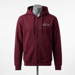 Sweat-shirt à capuche zippé pour homme, couleur bordeaux, avec impression en relief personnalisée, en molleton de coton chaud, style uni, sportif et décontracté, vente en gros usine - Product Image 1