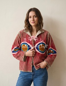 Handcrafted Suzani Embroidery Velvet <b>Quilted</b> Jacket Breathable Eco-Friendly High Quality Thick Elegant Vintage-Inspired Boho - Product Image 3