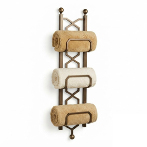 Porte-serviettes mural en fer forgé à 3 niveaux fait main avec un design décoratif en volutes, organiseur de salle de bain pour serviettes enroulées - Product Image 3