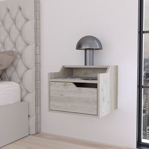 Comodino Sospeso Florence con Cassetto e Doppio Ripiano, Elegante Comodino Espositivo - Product Image 1