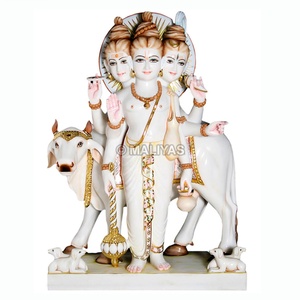 Premium White Marble Dattatreya Statue | Handcrafted Lord Dattatreya Murti with Kamadhenu Cow | MALIYAS Jaipur - Product Image 2