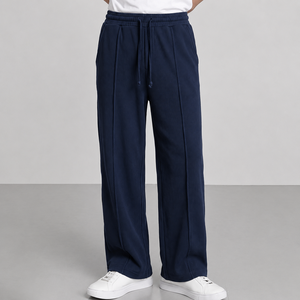 Pantalon de survêtement pour homme bleu marine en polyester/coton, cordon élastique, décontracté, poches latérales, tendance, sur mesure, vente en gros - Product Image 1