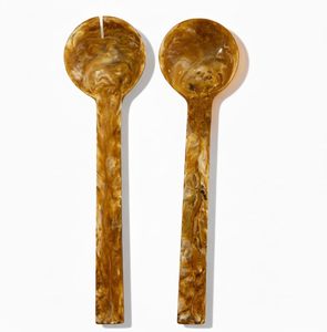 ชุดช้อนเสิร์ฟสลัดเรซิ่นลายหินอ่อนสีน้ำตาลและสีทอง (2 ชิ้น) |   ช้อนและส้อมเสิร์ฟขนาด 11 นิ้ว น้ำหนักเบา หรูหรา สำหรับสลัดและของว่าง - Product Image 1