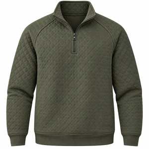 Pull à col zippé en polaire matelassée gris pour homme, coupe classique, motif géométrique, coupe-vent, écologique, décontracté, pour l'hiver - Product Image 4