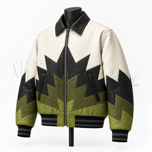 Blouson Bomber en Cuir Vintage Personnalisé pour Homme, Veste Patchwork Color Block Tendance - Product Image 3