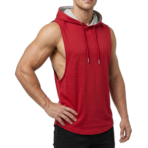 Débardeur à capuche sans manches pour homme sur mesure, vente en gros, gilet de fitness, décolleté profond, vêtements de performance de haute qualité - Product Image 4
