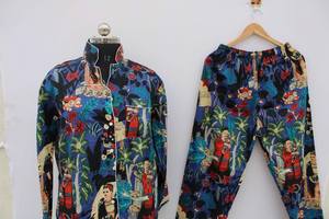 Conjunto de Pijama Coordinado con Estampado Animal para Mujer de Naaz Textile, Ropa de Dormir Informal de Verano, Suave y Transpirable, 100% Algodón, Largo hasta la Rodilla - Product Image 4