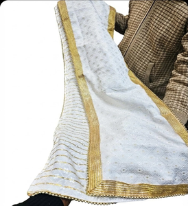 Patka Dupatta de mariage en or blanc 2,5 m avec bordure perlée, étole traditionnelle indienne pour le marié, accessoires de mariage ethniques pour Sherwani - Product Image 2